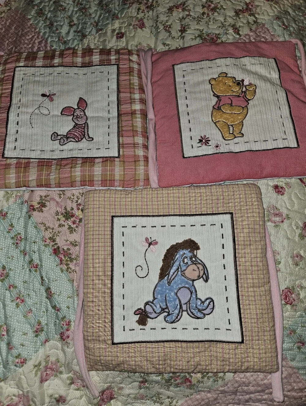 Pink Winnie the Pooh & Friends Nursery Wall Hangings/Cushion Covers - Set of 3